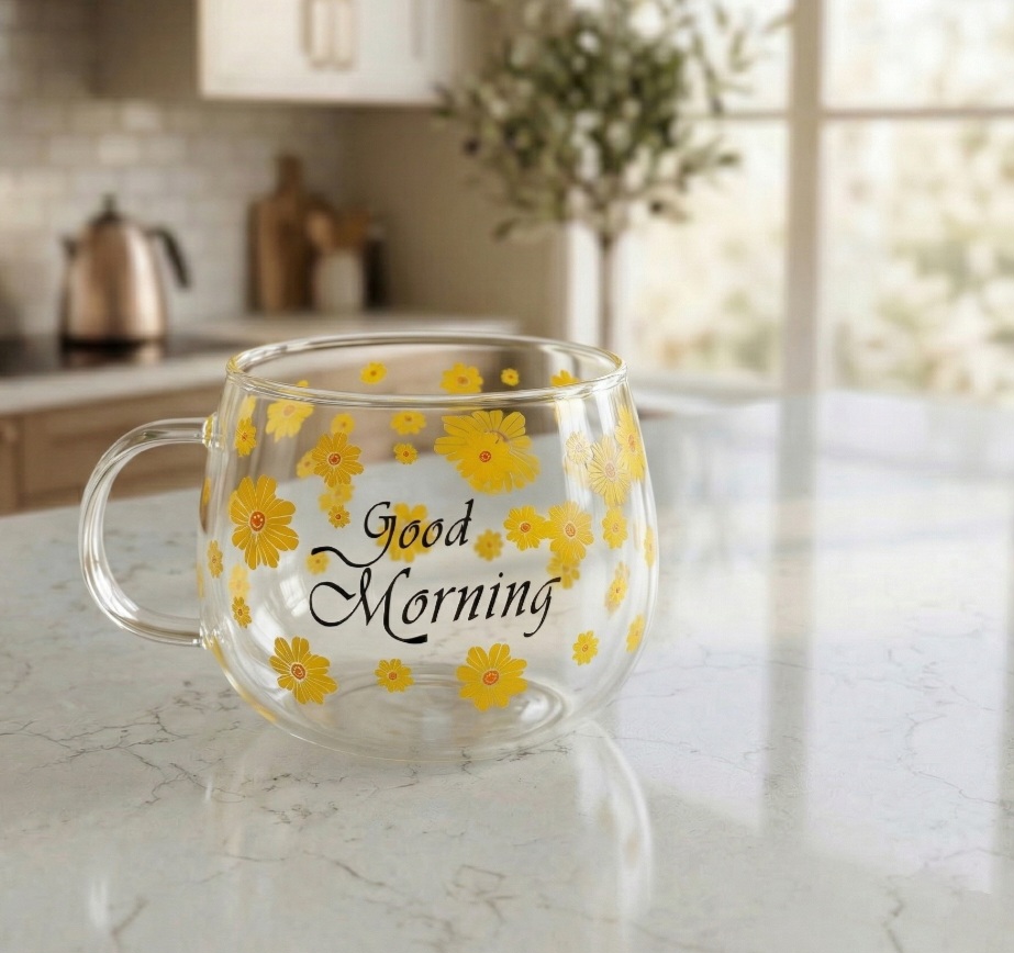 ماگ پیرکس مورنینگ  گود ظرفیت ۳۵۰ میلی لیتر تپل گلی (good Morning)