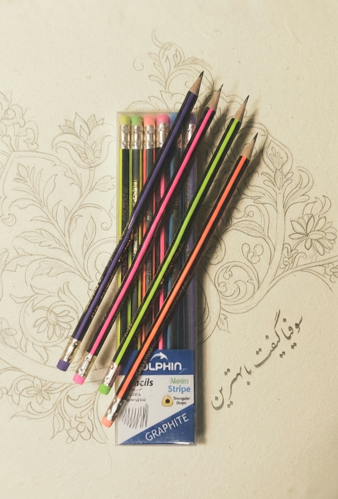مداد مشکی پاکن دار 12عددی .دلفین .DOLPHIN.طراحی سه گوش ارگونومیک برای نوشتن راحت.