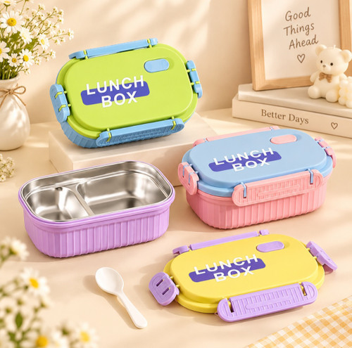 ظرف غدا استیل باکیفیت رنگ پاستلی . لانچ باکس . LUNCH BOX